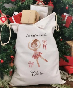 Alternative view of Hotte de Noël XXL personnalisée – “Les cadeaux de …” – Ballerine rose